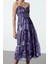 Moda Stil Regular Kalp Yaka Midi Boy Desenli Skater Dokuma Elbise 4