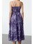 Moda Stil Regular Kalp Yaka Midi Boy Desenli Skater Dokuma Elbise 5