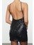 Moda Stil Fitted Halter Yaka Mini Boy Vücuda Oturan Dokuma Payet Kısa Elbise 5