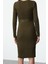 Moda Stil Regular Kayık Yaka Midi Boy Triko Kemerli Elbise 5