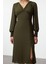 Moda Stil Regular V Yaka Midi Boy Düz Dokuma Elbise 3