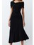 Moda Stil Fitted Asimetrik Yaka Midi Boy Örme Şık Abiye Elbise 1