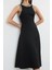 Moda Stil Fitted Halter Yaka Midi Boy A-Kesim Taş Aksesuarlı Dokuma Elbise 1