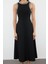Moda Stil Fitted Halter Yaka Midi Boy A-Kesim Taş Aksesuarlı Dokuma Elbise 2