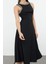 Moda Stil Fitted Halter Yaka Midi Boy A-Kesim Taş Aksesuarlı Dokuma Elbise 4