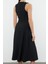 Moda Stil Fitted Halter Yaka Midi Boy A-Kesim Taş Aksesuarlı Dokuma Elbise 5