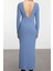Moda Stil Slim Kayık Yaka Maxi Boy Sırt Dekolteli Yırtmaçlı Fitted Vücuda Oturan Esnek Örme Elbise 5