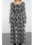 Moda Stil Regular Kare Yaka Maxi Boy Çiçek Desenli Skater Belden Açılan Dokuma Şifon Astarlı Elbise 3