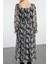 Moda Stil Regular Kare Yaka Maxi Boy Çiçek Desenli Skater Belden Açılan Dokuma Şifon Astarlı Elbise 5