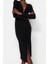 Moda Stil Slim V Yaka Midi Boy Drapeli Fitted Vücuda Oturan Esnek Örme Kalem Elbise 4