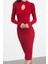 Moda Stil Slim Dik Yaka Midi Boy Triko Pencere Cut Out Elbise 1