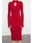 Moda Stil Slim Dik Yaka Midi Boy Triko Pencere Cut Out Elbise 2