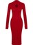 Moda Stil Slim Dik Yaka Midi Boy Triko Pencere Cut Out Elbise 3