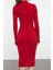 Moda Stil Slim Dik Yaka Midi Boy Triko Pencere Cut Out Elbise 4