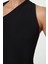 Moda Stil Fitted Asimetrik Yaka Midi Boy Vücuda Oturan Tek Kol Detaylı Örme Elbise 2