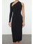 Moda Stil Fitted Asimetrik Yaka Midi Boy Vücuda Oturan Tek Kol Detaylı Örme Elbise 3