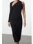 Moda Stil Fitted Asimetrik Yaka Midi Boy Vücuda Oturan Tek Kol Detaylı Örme Elbise 4