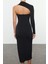 Moda Stil Fitted Asimetrik Yaka Midi Boy Vücuda Oturan Tek Kol Detaylı Örme Elbise 5