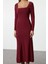 Moda Stil Slim Kare Yaka Maxi Boy Volanlı Fitted Vücuda Oturan Esnek Örme Elbise 3
