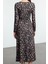 Moda Stil Slim Kare Yaka Maxi Boy Volanlı Fitted Vücuda Oturan Esnek Örme Elbise 5