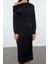 Moda Stil Slim Asimetrik Yaka Midi Boy Fitted Vücuda Oturan Örme Elbise 3