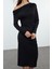 Moda Stil Slim Asimetrik Yaka Midi Boy Fitted Vücuda Oturan Örme Elbise 4