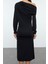 Moda Stil Slim Asimetrik Yaka Midi Boy Fitted Vücuda Oturan Örme Elbise 5