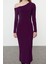 Moda Stil Fitted Asimetrik Yaka Maxi Boy Düz Detaylı Vücuda Oturan Esnek Örme Elbise 3