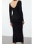 Moda Stil Regular Bisiklet Yaka Maxi Boy Triko Sırt Dekolteli Elbise 2