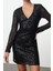 Moda Stil Fitted V Yaka Mini Boy Vücuda Oturan Payet Örme Kısa Elbise 1