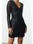 Moda Stil Fitted V Yaka Mini Boy Vücuda Oturan Payet Örme Kısa Elbise 4