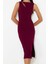 Moda Stil Fitted Bisiklet Yaka Midi Boy Pencere Cut Out Detaylı Dokuma Elbise 1