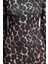Moda Stil Slim Kare Yaka Maxi Boy Leopar Baskılı Volanlı Vücuda Oturan Esnek Örme Elbise 2