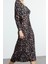 Moda Stil Slim Kare Yaka Maxi Boy Leopar Baskılı Volanlı Vücuda Oturan Esnek Örme Elbise 4