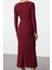 Moda Stil Slim Kare Yaka Maxi Boy Leopar Baskılı Volanlı Vücuda Oturan Esnek Örme Elbise 5