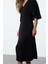Moda Stil Regular V Yaka Maxi Boy Düz Pelerinli Esnek Örme Elbise 4