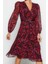 Moda Stil Regular Kruvaze Midi Boy Kemerli A Kesim Yaka Desenli Şifon Dokuma Elbise 1