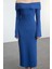 Moda Stil Slim Carmen Yaka Midi Boy Fitted Vücuda Oturan Yumuşak Dokulu Esnek Örme Kalem Elbise 3