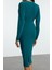 Moda Stil Slim Kruvaze Midi Boy Düz Yarasa Kol Detaylı Fitted Esnek Örme Elbise 3