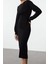Moda Stil Regular Bisiklet Yaka Midi Boy Triko A-Line Formda Elbise 4