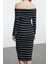 Moda Stil Slim Carmen Yaka Midi Boy Fitted Vücuda Oturan Fitilli Esnek Örme Elbise 5