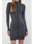 Moda Stil Slim Dik Yaka Mini Boy Kahverengi Triko Konstrat Renkli Elbise 1