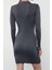 Moda Stil Slim Dik Yaka Mini Boy Kahverengi Triko Konstrat Renkli Elbise 5