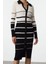 Moda Stil Slim Polo Yaka Midi Boy Triko Renk Bloklu Çizgili Elbise 1