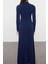 Moda Stil Regular Dik Yaka Maxi Boy Düz Fitted Vücuda Oturan Esnek Örme Elbise 5