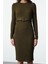 Moda Stil Regular Kayık Yaka Midi Boy Triko Kemerli Elbise 3