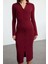 Moda Stil Slim Düğmeli Yaka Maxi Boy Düz Polo Yaka Fitted Vücuda Oturan Patlı Esnek Örme Elbise 3