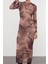 Moda Stil Slim Dik Yaka Maxi Boy Soyut Bodycone Büzgü Drape Örme Elbise 1