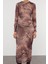 Moda Stil Slim Dik Yaka Maxi Boy Soyut Bodycone Büzgü Drape Örme Elbise 2