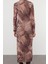 Moda Stil Slim Dik Yaka Maxi Boy Soyut Bodycone Büzgü Drape Örme Elbise 5